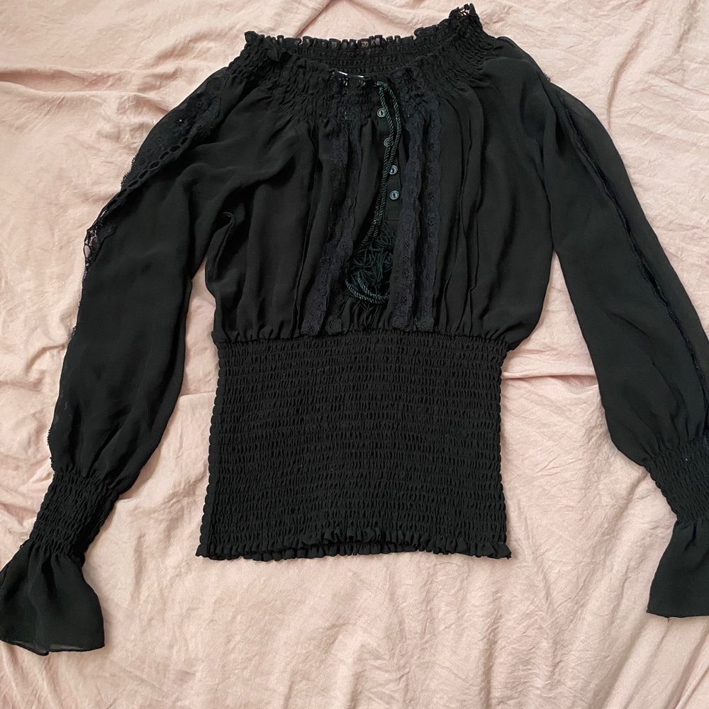 ARDEN B Black Mesh Topm Women